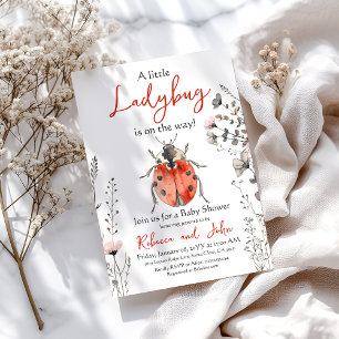 Little Ladybug Red Blommigt Girl Baby Shower Inbjudningar