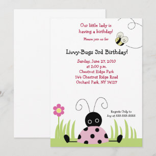 Little Ladybug (Rosa) 5x7 Birthday-inbjudan Inbjudningar