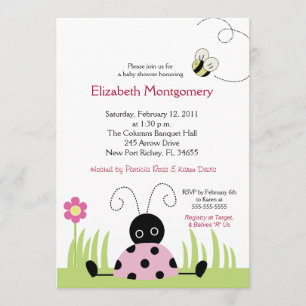 Little Ladybug (Rosa) Baby Shower 5x7 Inbjudningar