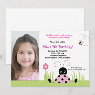 Little Ladybug Rosa Girl Birthday-mall Inbjudningar