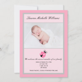 Little Ladybug Rosa Grått Flicka Photo Birth Meddelande