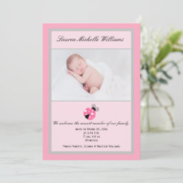 Little Ladybug Rosa Grått Flicka Photo Birth Meddelande
