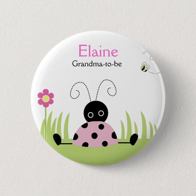 Little Ladybug Rosa NAMN BRICKA Personlig Button Knapp (Framsida)