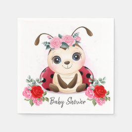 Little Ladybug Rosa Red Blommigt Baby Shower Napki Pappersservett