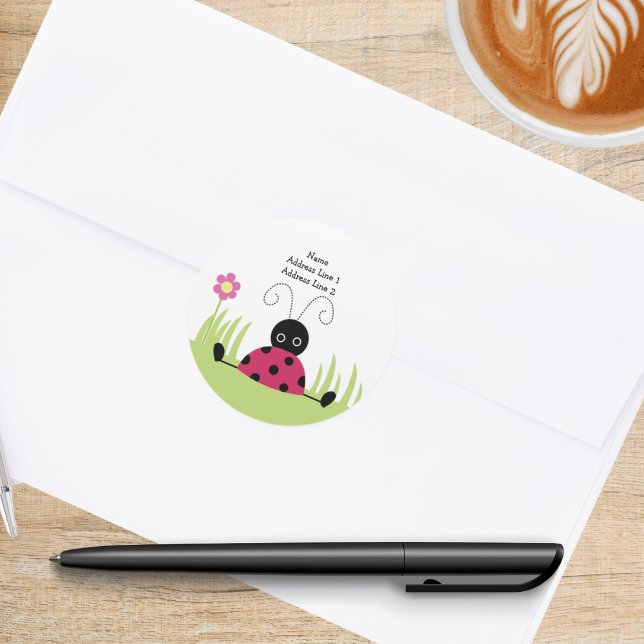 Little Ladybug Round-Returetiketter Runt Klistermärke (Little Ladybug Round Address Labels)