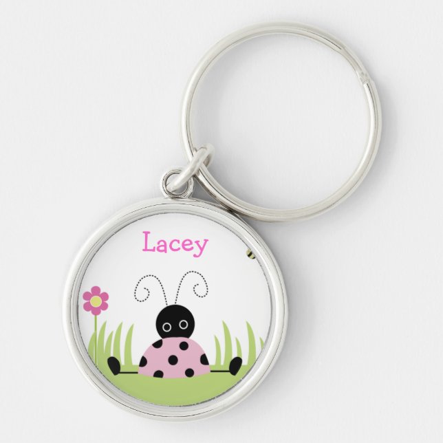 Little Ladybugs Premium Favor eller Namn bricka Rund Silverfärgad Nyckelring (Framsidan)