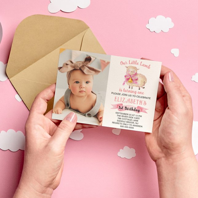 Little Lamb 1:a födelsedag Party Photo Inbjudningar (Skapare uppladdad)