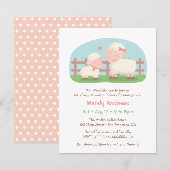 Little Lamb and Mamma Farm Baby Shower Inbjudningar (Fram/baksida)