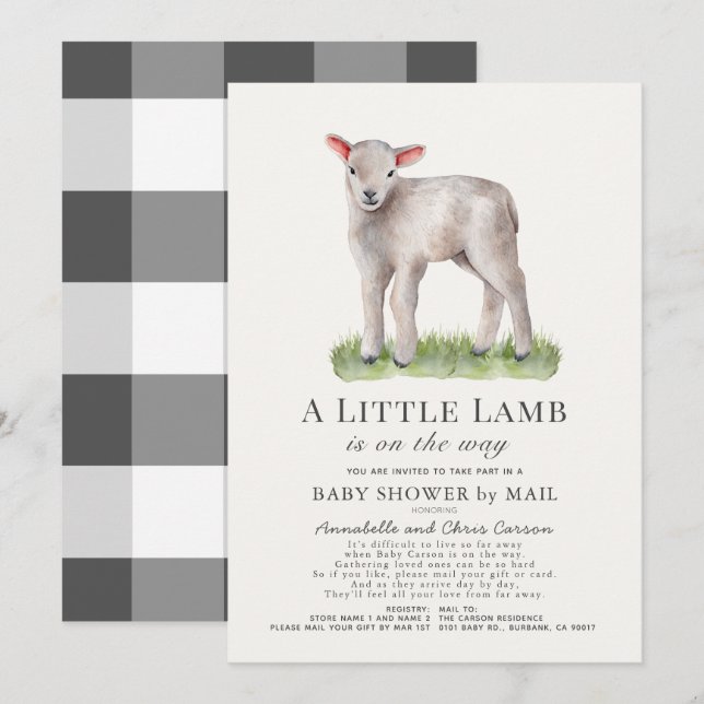 Little Lamb Baby Shower by Mail Inbjudningar (Fram/baksida)