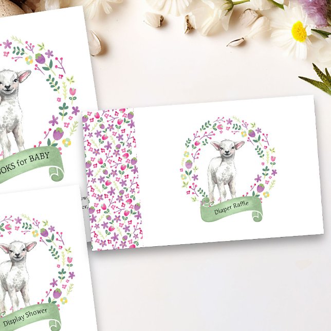 Little Lamb Baby Shower Diaper Raffle Blommigt Tilläggskort (Spring or Easter Diaper Raffle card from my Little Bunny & Little Lamb Baby Shower collection)