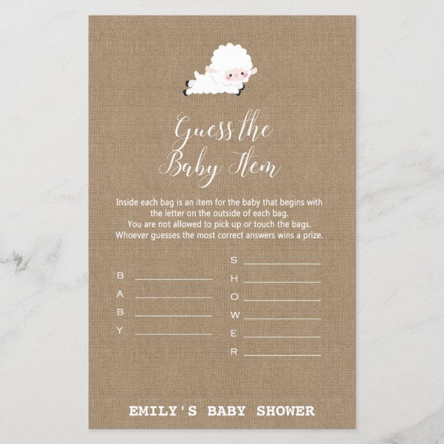 Little Lamb Baby Shower Game PRINTED (Framsida)