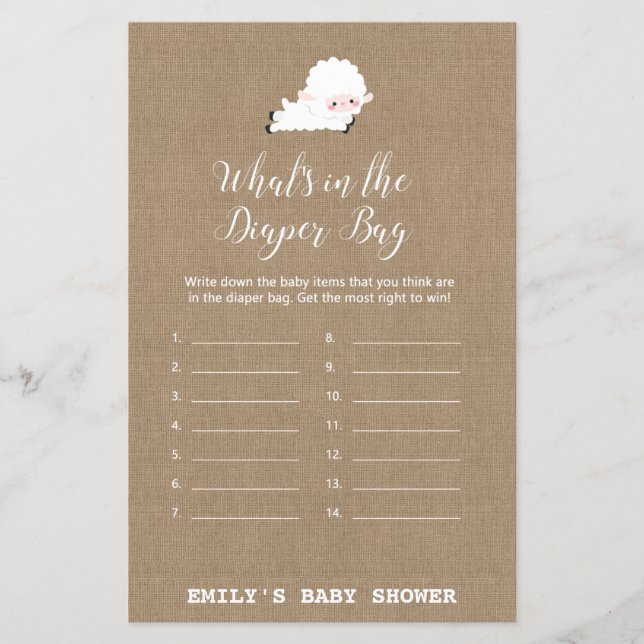 Little Lamb Baby Shower Game PRINTED (Framsida)