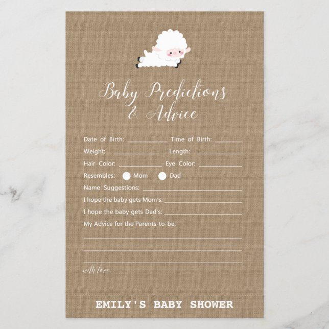 Little Lamb Baby Shower Game PRINTED (Framsida)