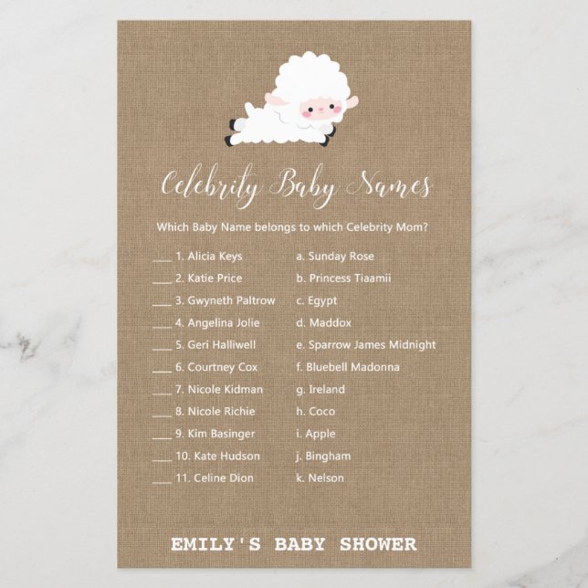 Little Lamb Baby Shower Game PRINTED (Framsida)