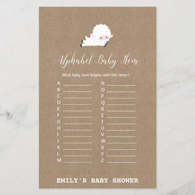Little Lamb Baby Shower Game PRINTED (Framsida)