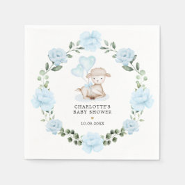Little Lamb Blue Blommigt Greenery Baby Shower Pappersservett