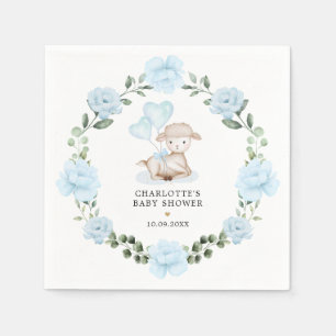 Little Lamb Blue Blommigt Greenery Baby Shower Pappersservett