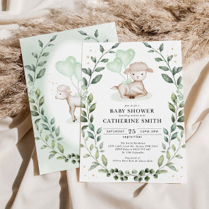 Little Lamb Eucalyptus Greenery WandeBaby Shower Inbjudningar