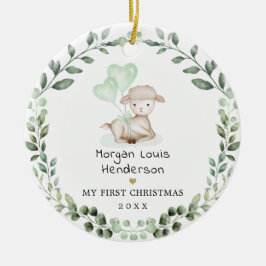 Little Lamb Greenery Wandey Baby Första jul Julgransprydnad Keramik