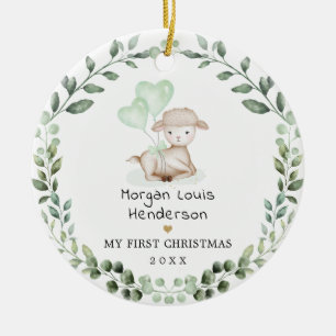 Little Lamb Greenery Wandey Baby Första jul Julgransprydnad Keramik