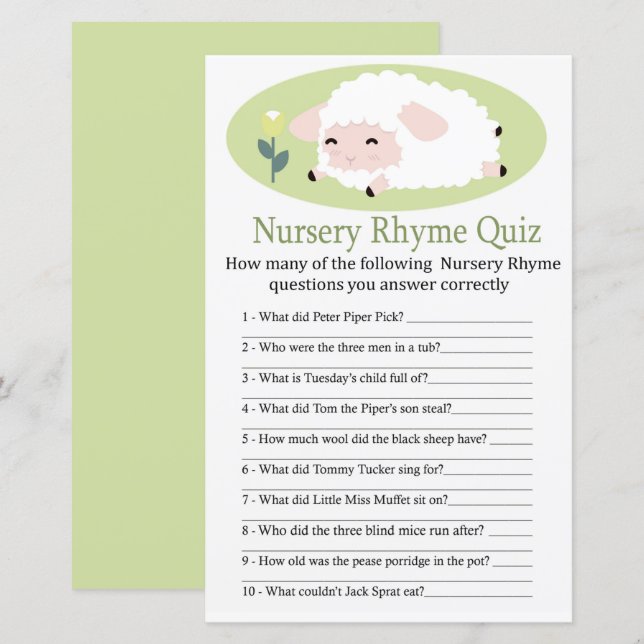 Little lamb Nursery Rhyme Quiz babyduschspel (Fram/baksida)