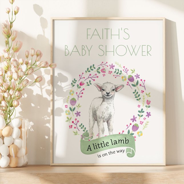 Little Lamb Personlig Vår Baby Shower Poster (Spring Lamb Welcome Sign from my Little Bunny & Little Lamb Baby Shower collection)
