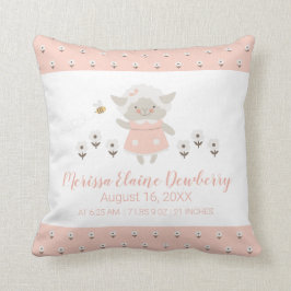Little Lamb Rosa Cute Girl Birth Stats Nursery Kudde