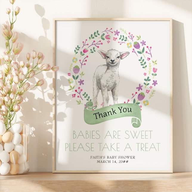 Little Lamb Vår Baby Shower Favor Bord Poster (Spring Lamb Favor Table Sign from my Little Bunny & Little Lamb Baby Shower collection)