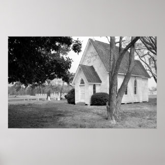 Little Land Church in Black and White Poster