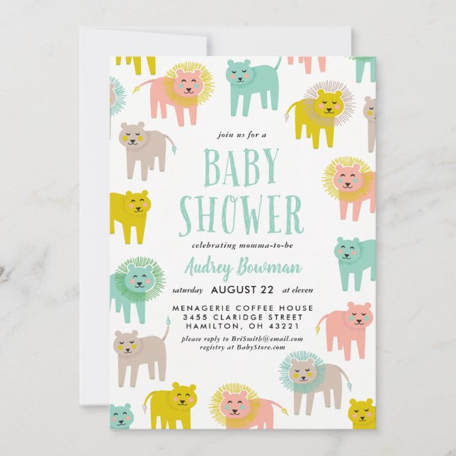 Little Lejon Gender Neutral Baby Shower-inbjudan Inbjudningar (Framsida)