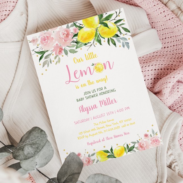 Little Lemon Rosa Blommigt Summer Baby Shower Inbjudningar (Skapare uppladdad)