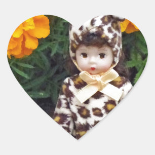 Little Leopard Girl Hjärtformat Klistermärke