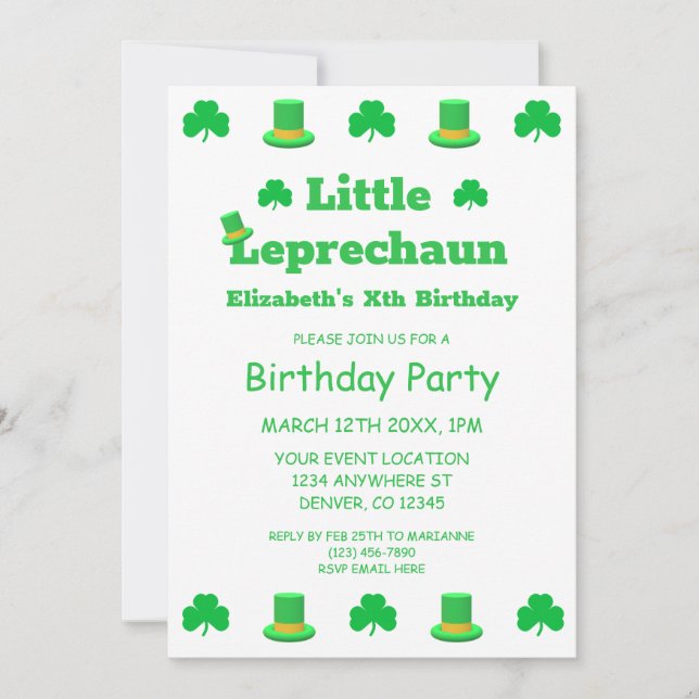 Little Leprechaun Barns födelsedag Inbjudningar (Framsida)