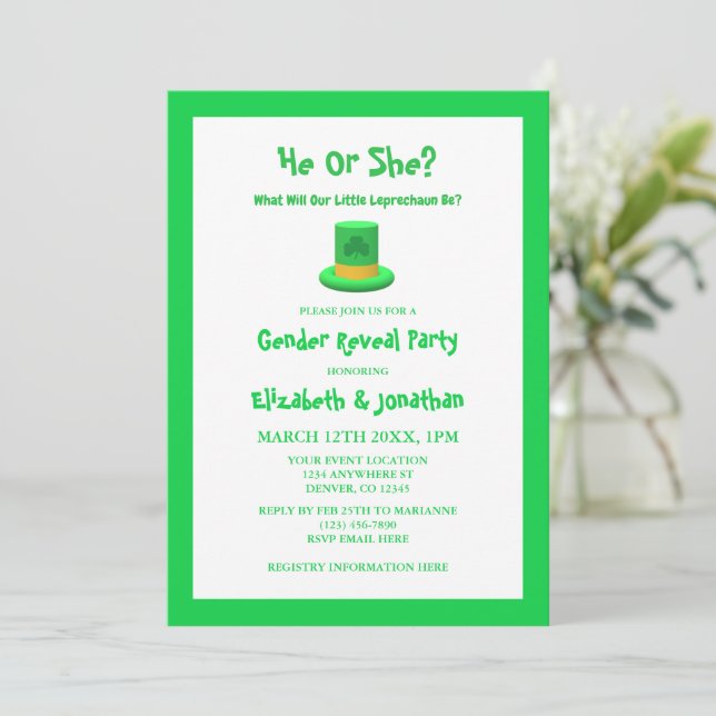 Little Leprechaun Gender Reveal Inbjudningar (Stående Fram)