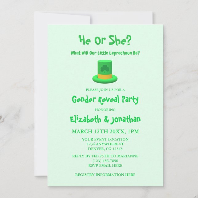 Little Leprechaun Gender Reveal Inbjudningar (Framsida)