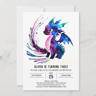 Little Lila Dragon Digital Boy Birthday Inbjudningar