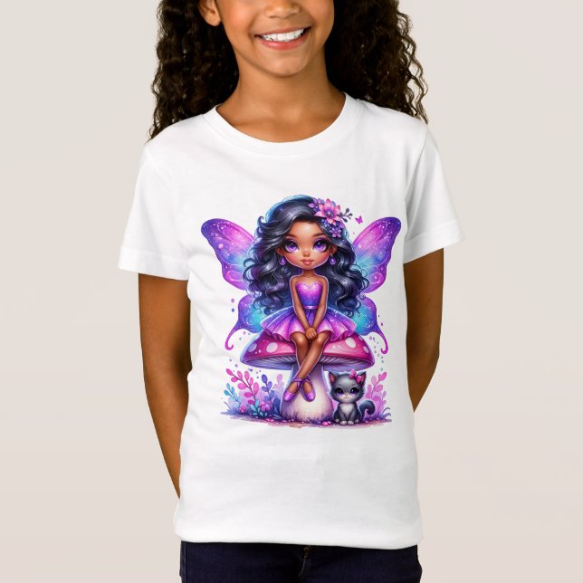 Little Lila Fairy Sitta on a Mushroom T Shirt (Framsida)