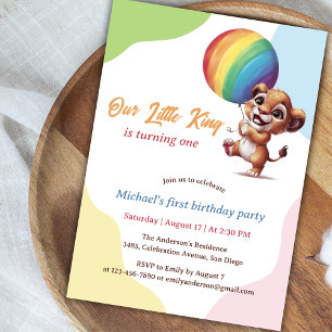 Little Lion Fun Colorful First Birthday Inbjudningar