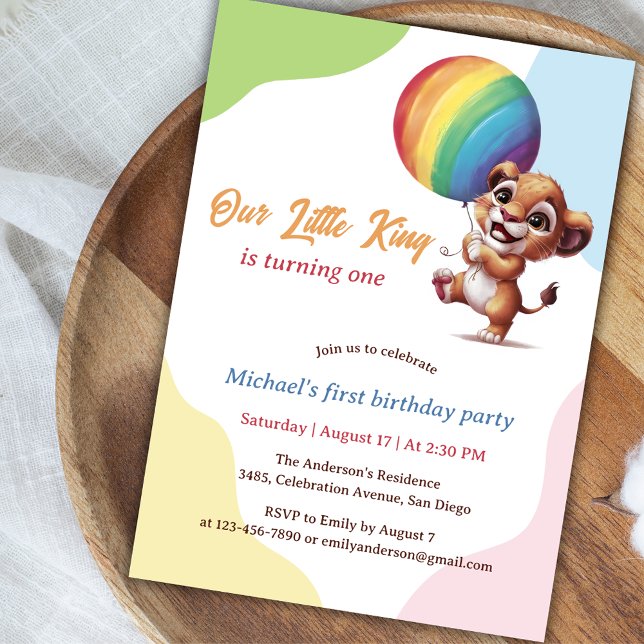 Little Lion Fun Colorful First Birthday Inbjudningar (Skapare uppladdad)