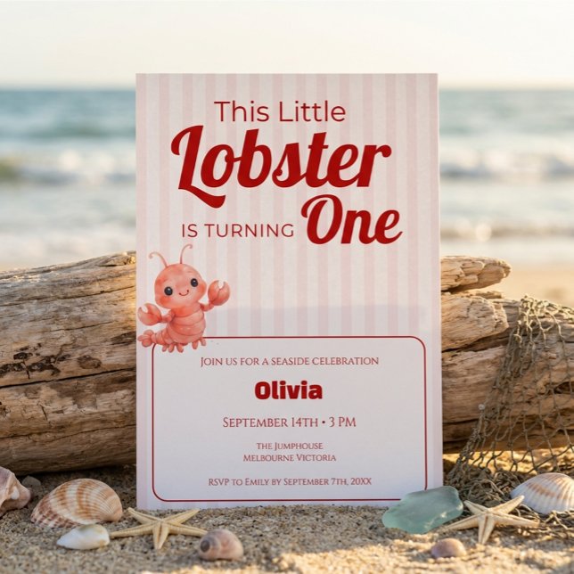 Little Lobster 1st Birthday Invitation Inbjudningar (Skapare uppladdad)