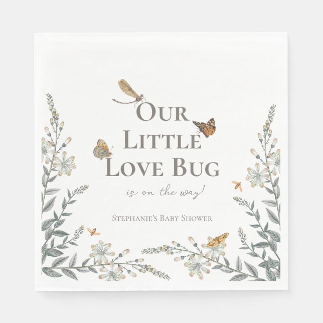 Little Love Bug Baby Shower Gender Neutral Napkins Pappersservett (Framsidan)