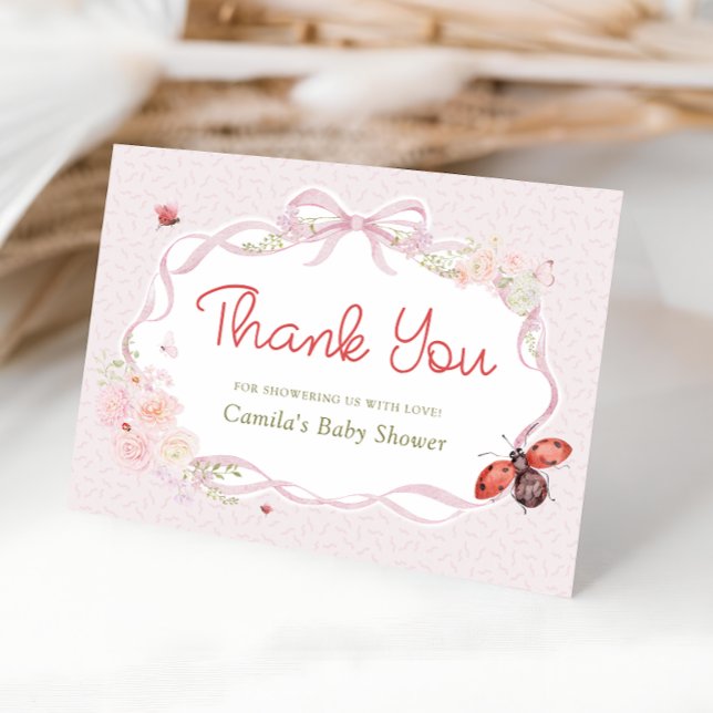 Little Love Bug Bow Baby Shower Thank You Card Tack Kort (Skapare uppladdad)