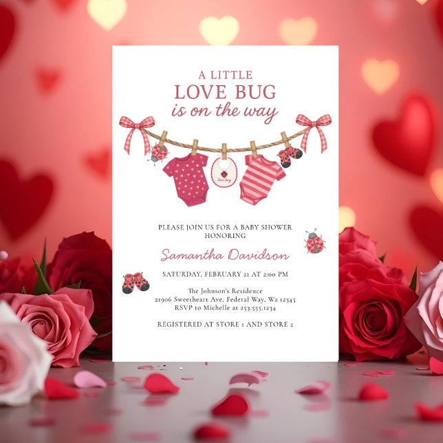 Little Love Bug Clothesline Baby Shower Inbjudningar (Little Love Bug Clothesline Baby Shower Invitation)