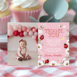 Little Love Bug Daisy Blommig Födelsedagsfest Foto Tack Kort