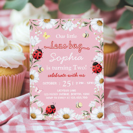 Little Love Bug Ladybug Daisy Floral Birthday Inbjudningar