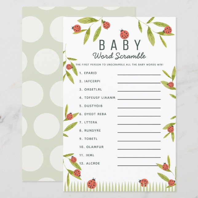 Little Love Bug Ladybug Green Baby Word Scramble (Fram/baksida)
