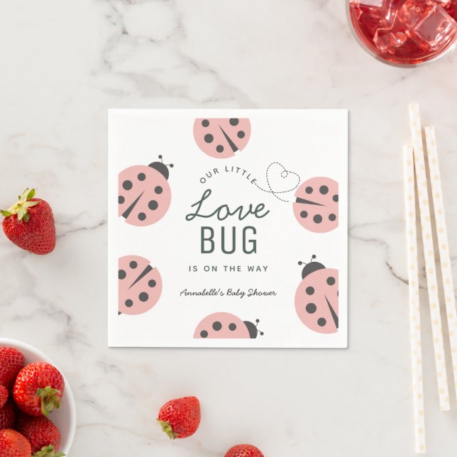 Little Love Bug Pink Ladybug Baby Shower Napkins Pappersservett (Insitu)