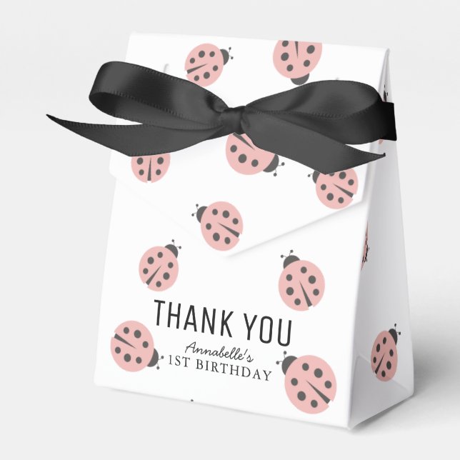 Little Love Bug Pink Ladybug Birthday Favor Box Presentaskar (Framsidan Sidan)
