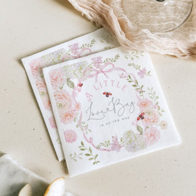 Little Love Bug Wildflower Pink Bow Baby Shower Pappersservett (Skapare uppladdad)