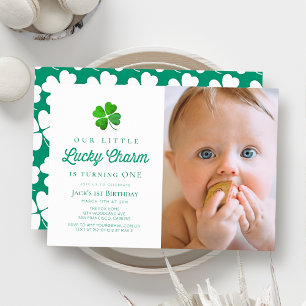 Little Lucky Charm Shamrock Foto 1-årsdag Inbjudningar